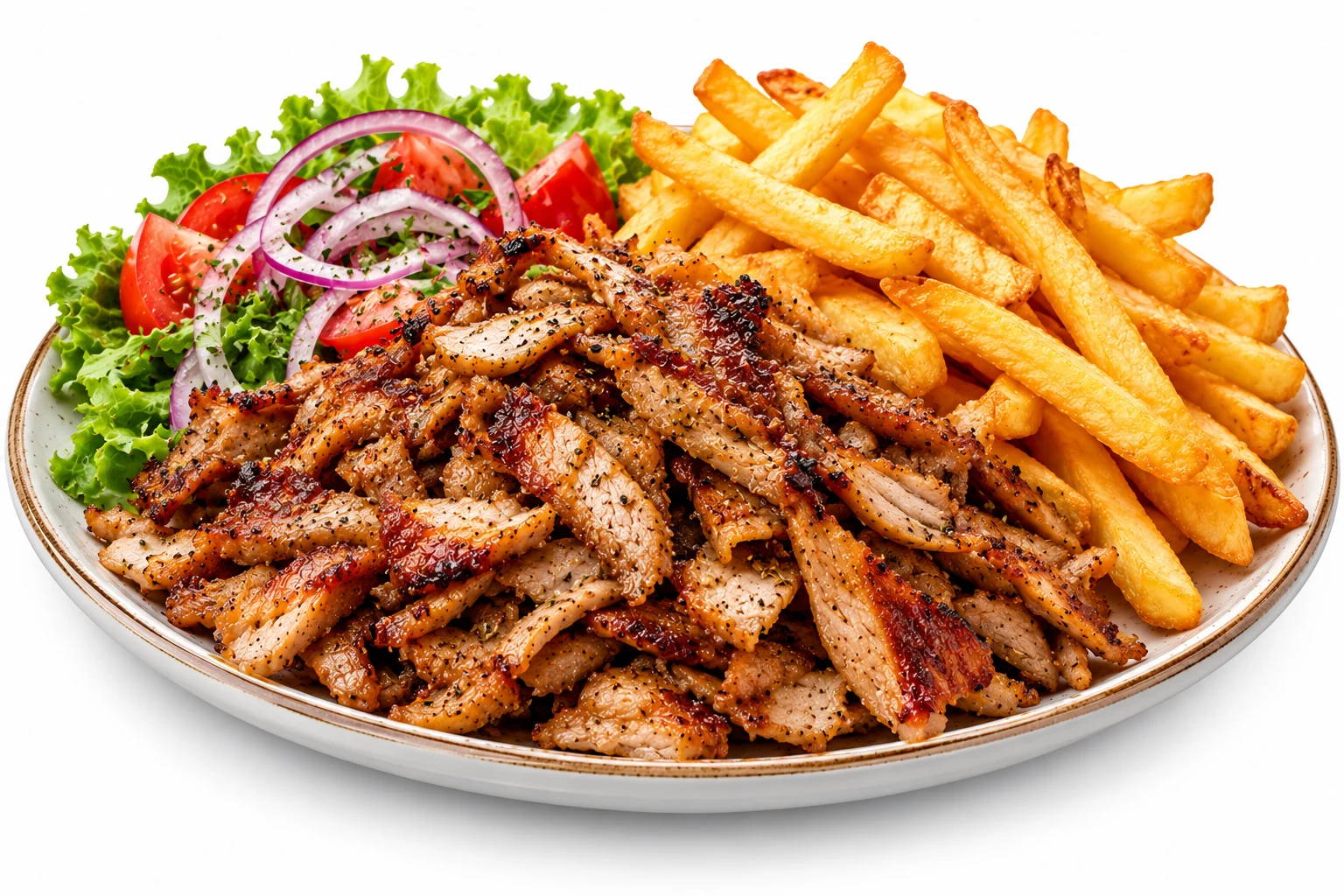 Gyros mit Pommes frites und Salat